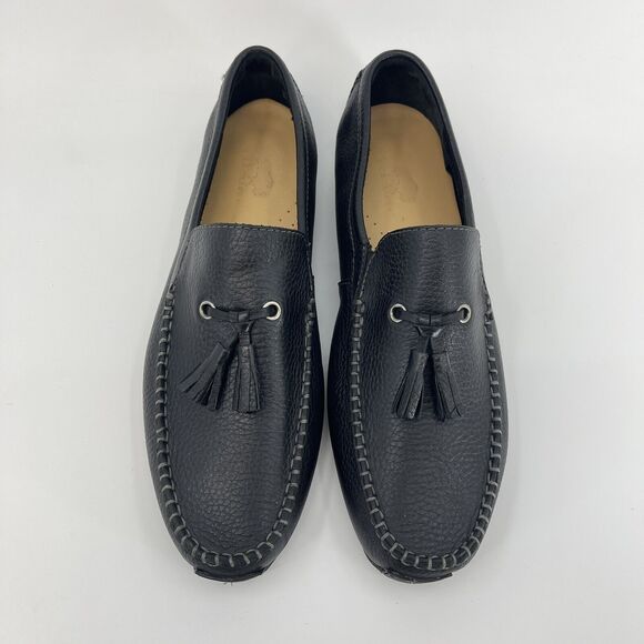 HS Trask Men\'s 11.5 Black Pebbled Leather Tasseled Driving Loafers Slip On Shoes